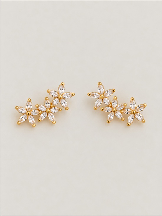 Anthropologie Jewelry - New! Gold Crystal Flower Climber Post Earrings NWOT